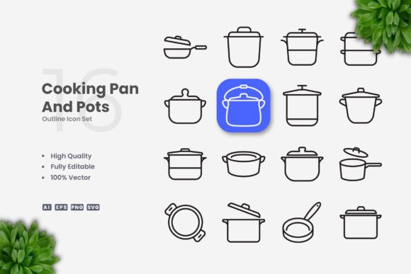 Cooking Pan and Pots Icons for Graphics and Crafts