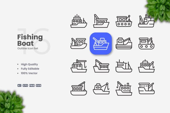 Fishing Boat Icons: Graphics for Creative Marketing