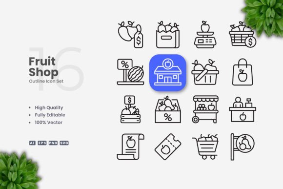 Fruit Shop Icons: Graphics for Creative Projects