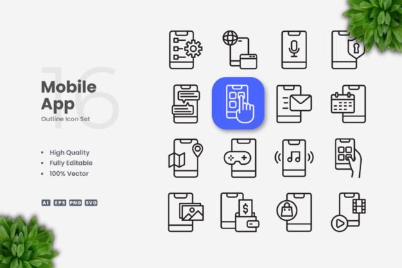 Mobile App Icons for Graphics and Icons