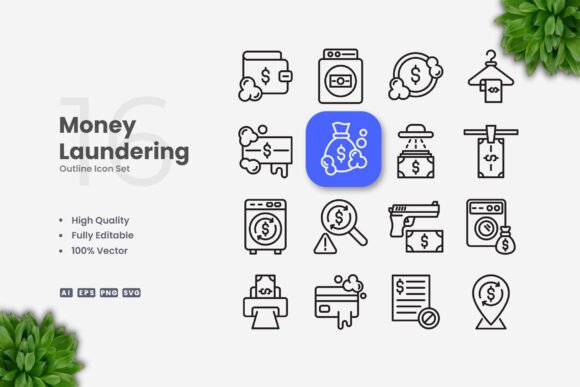 Money Laundering Icons for Graphics and Icons