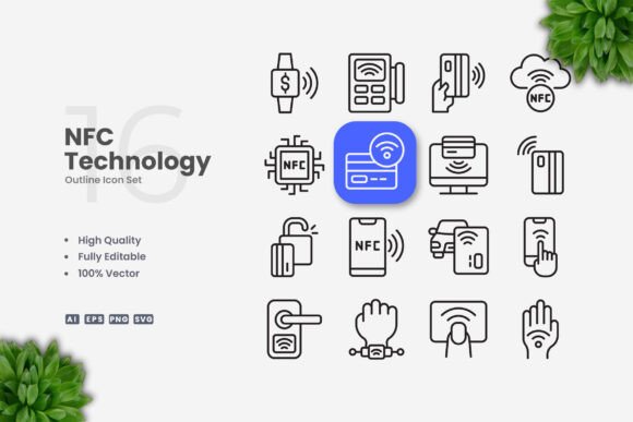 NFC Technology Icons Graphics