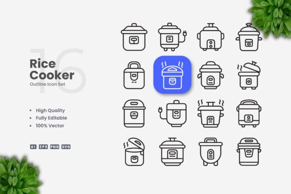 Rice Cooker Icons for Creative Crafts