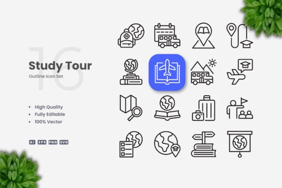 Study Tour Icons: Graphics and Icons for Modern Design